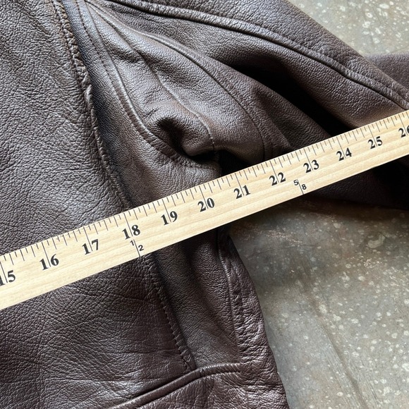 Vintage 50s 60s Mens Brown Leather Bomber Jacket Shearling Collar Aviation Style - Picture 5 of 7